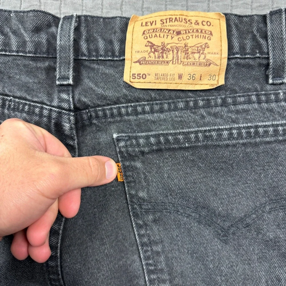 Vtg 90s Levis 550 Orange Tab Jeans Men 36x30 (34x30) Black Relaxed Tapered Denim